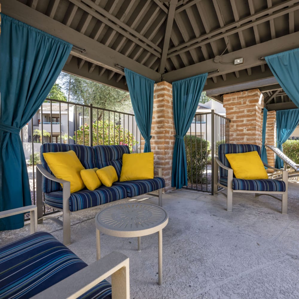 Cozy covered outdoor seating at The Bella in Phoenix, Arizona
