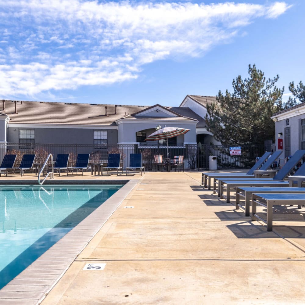 Swimming pool outside the clubhouse at Artemis at Spring Canyon in Colorado Springs, Colorado