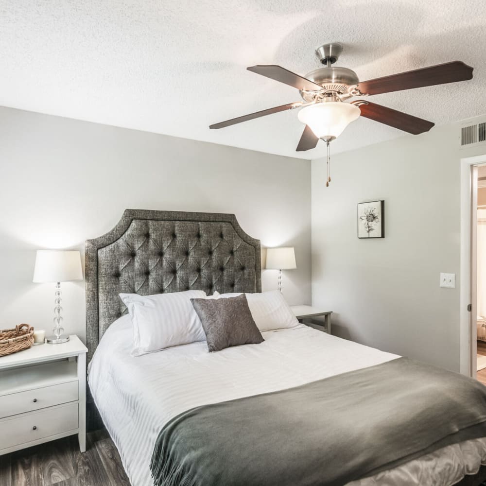 Bedroom with a ceiling fan at Southpoint at Stones River in Hermitage, Tennessee