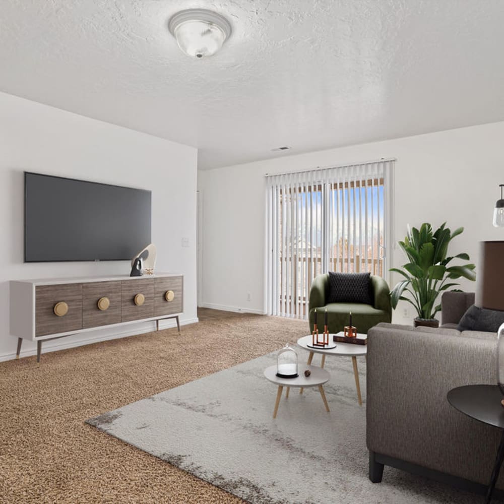 A furnished apartment living room at Stonebridge Apartments in West Jordan, Utah