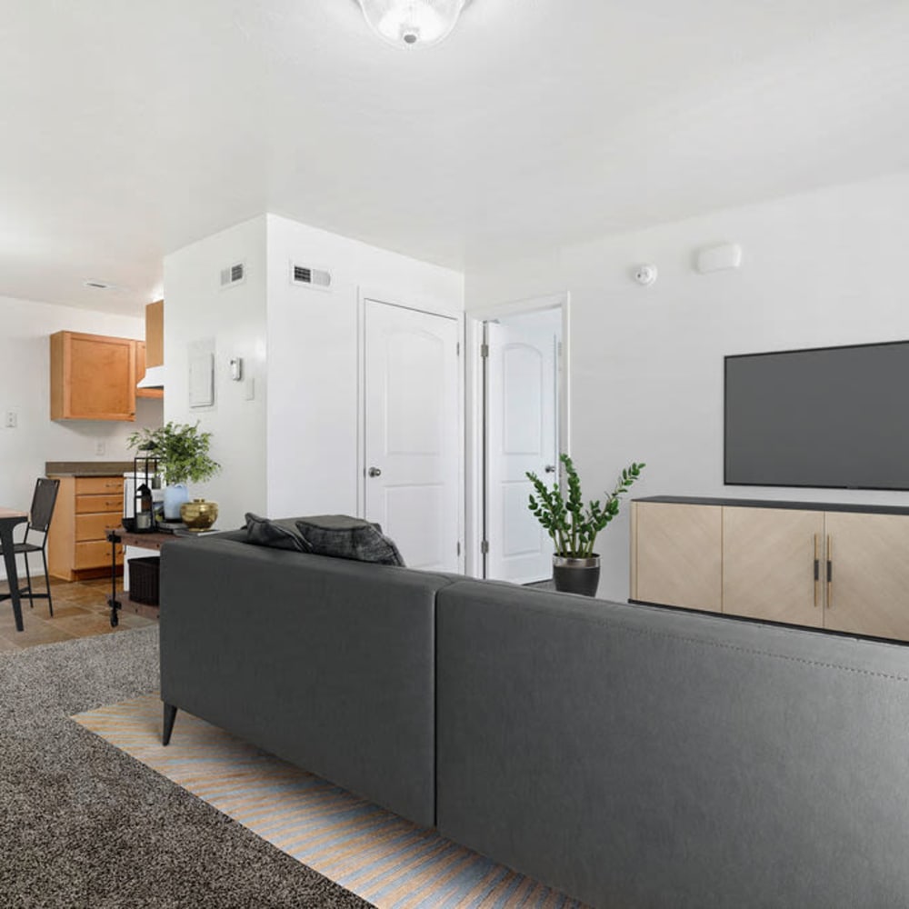 A furnished apartment living room at Valley Park Apartments in Salt Lake City, Utah