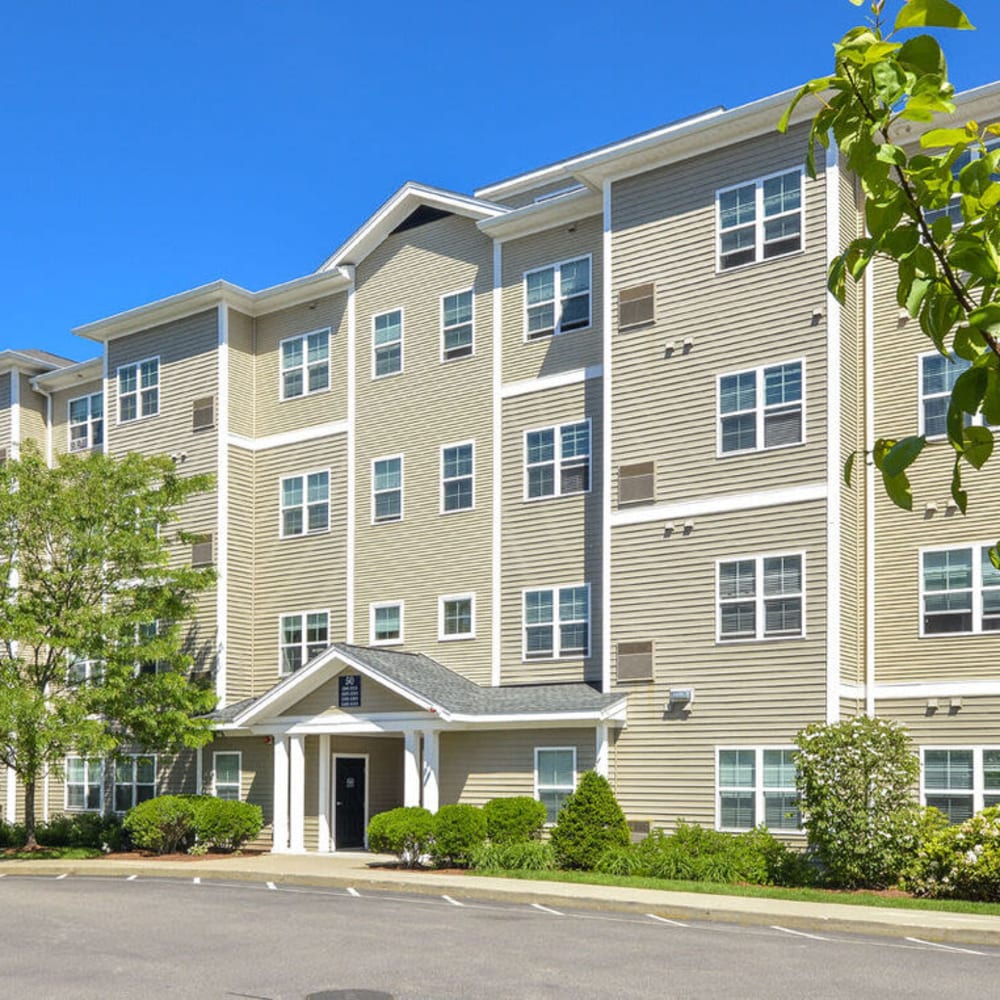 Apartment building exteriors at Lux at Stoughton in Stoughton, Massachusetts