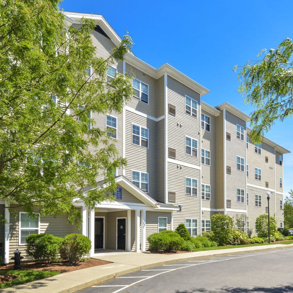 Apartment building exterior at Lux at Stoughton in Stoughton, Massachusetts