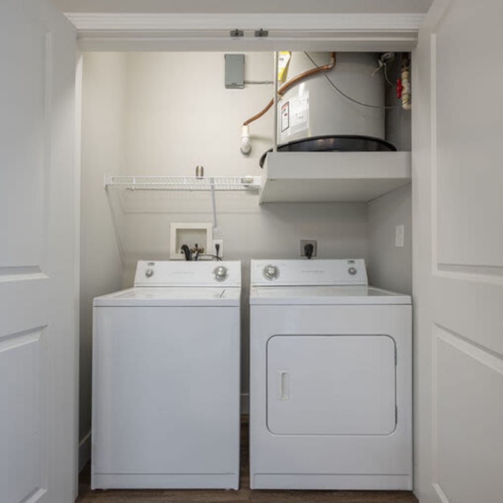 Full-size washer and dryers at Lux at Stoughton in Stoughton, Massachusetts