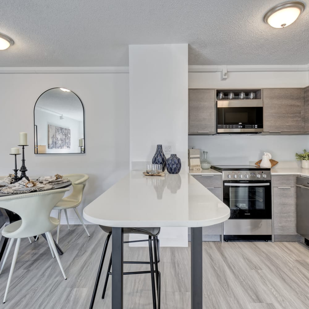 Apartment kitchen serving bar at GoodHomes Groton in Groton, Connecticut