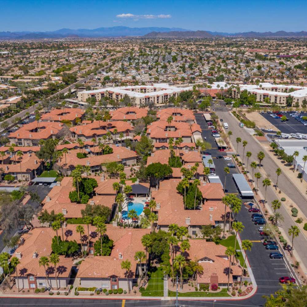 Overhead community view of Fountain Palms in Peoria, Arizona