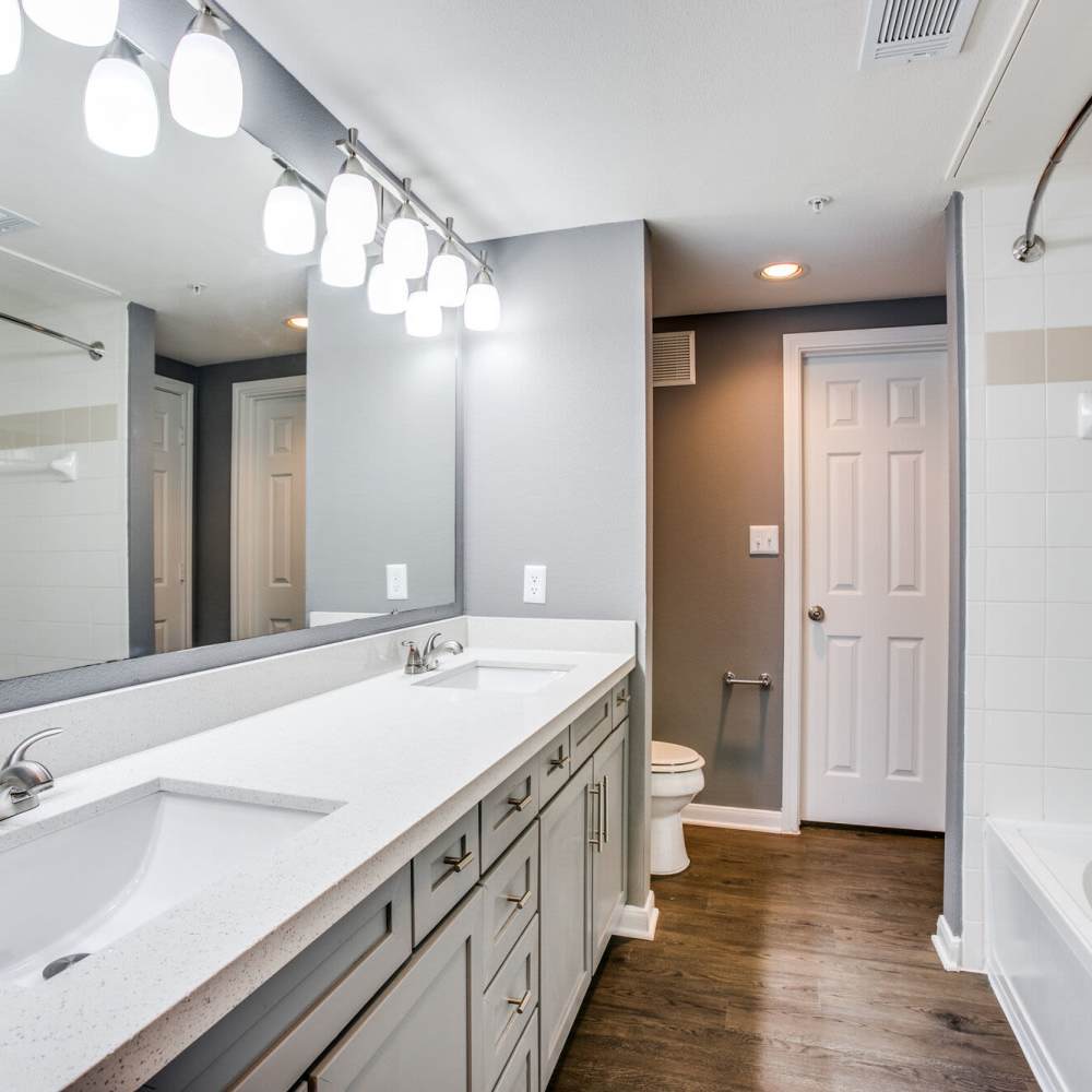 Bathroom with great counter space at Oak Crest in Houston, Texas