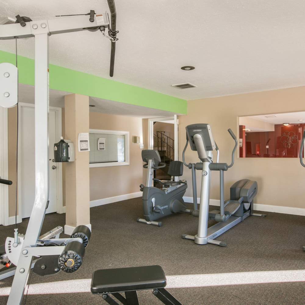 Fitness center with exercise machines at Calero in Albuquerque, New Mexico