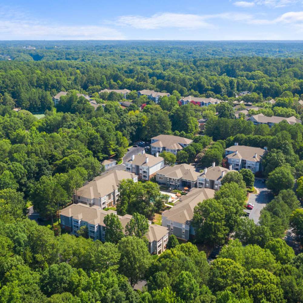 Extended over head view of the community at Concord Apartments in Raleigh, North Carolina