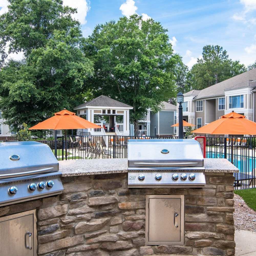 Barbequing stations at Concord Apartments in Raleigh, North Carolina