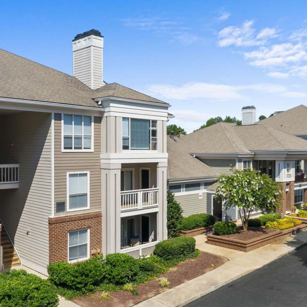 Exterior view of building at Concord Apartments in Raleigh, North Carolina