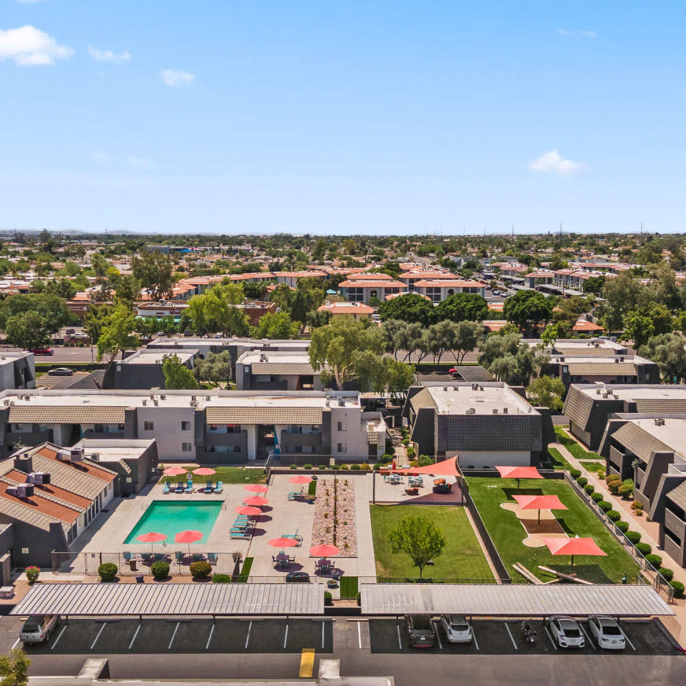 Overhead view of the community at Highland Park in Tempe, Arizona