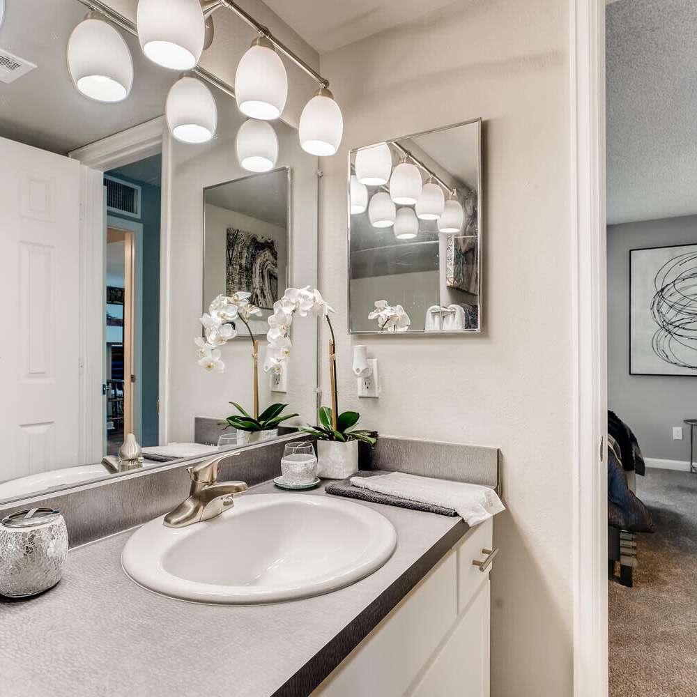 Bathroom with great lighting at Loretto Heights in Denver, Colorado