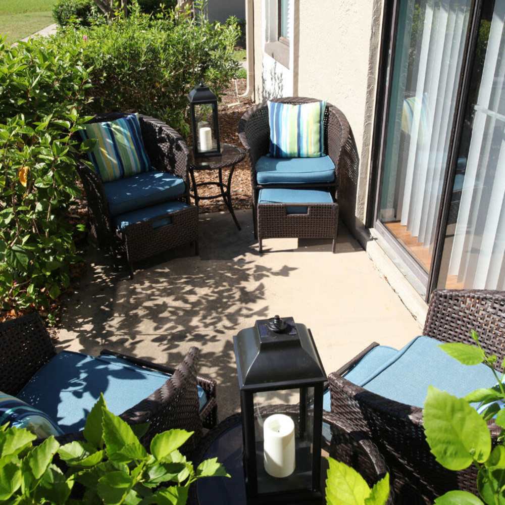 A patio at Four Lakes at Clearwater in Clearwater, Florida