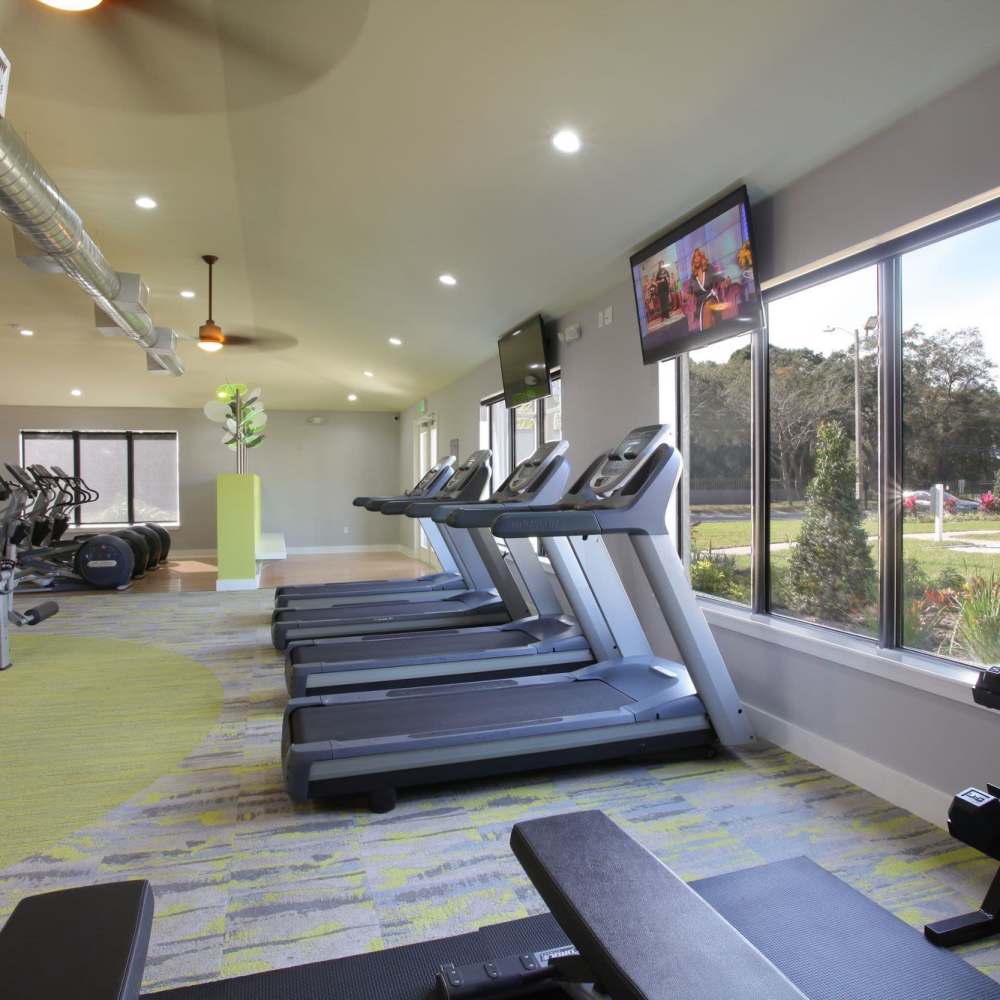Fitness center with treadmills at Four Lakes at Clearwater in Clearwater, Florida