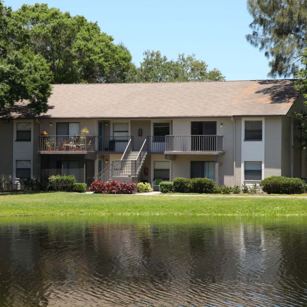 Backside view of apartment building at Four Lakes at Clearwater in Clearwater, Florida