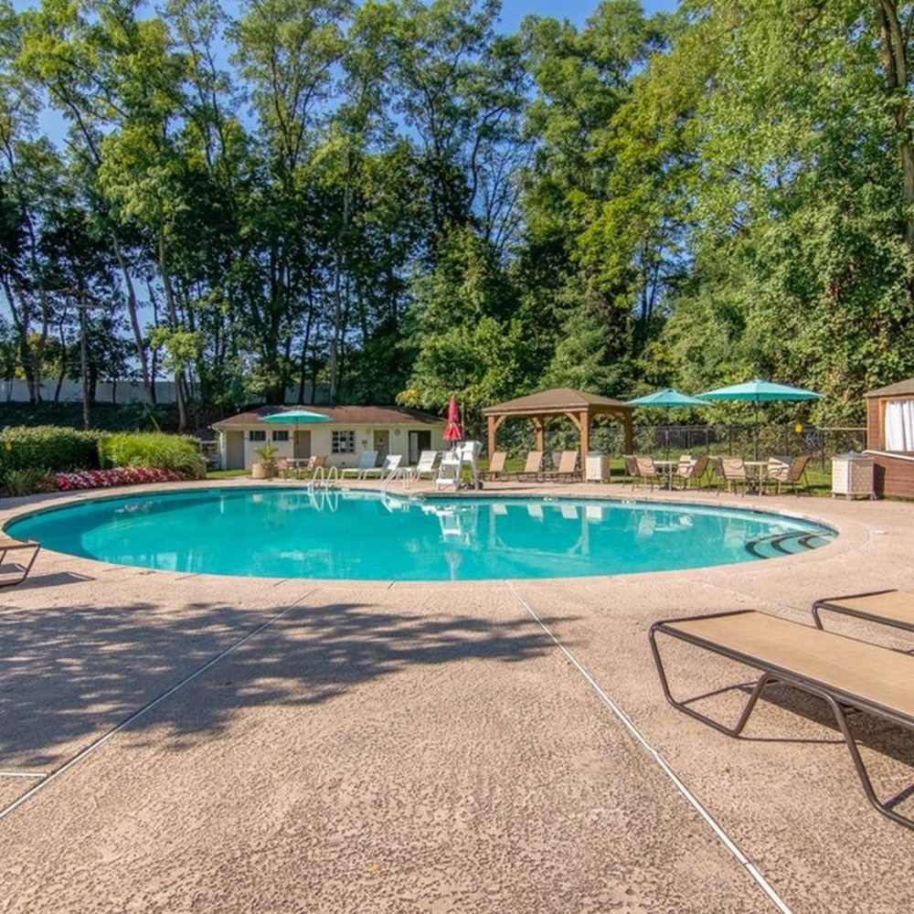 Swimming pool with poolside seating 806 Short Hills Terrace in Short Hills, New Jersey