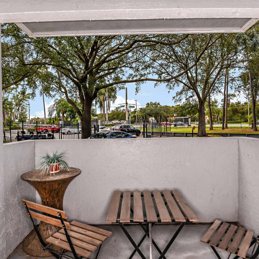 Private patio space at Fourteen01 Apartments in Orlando, Florida