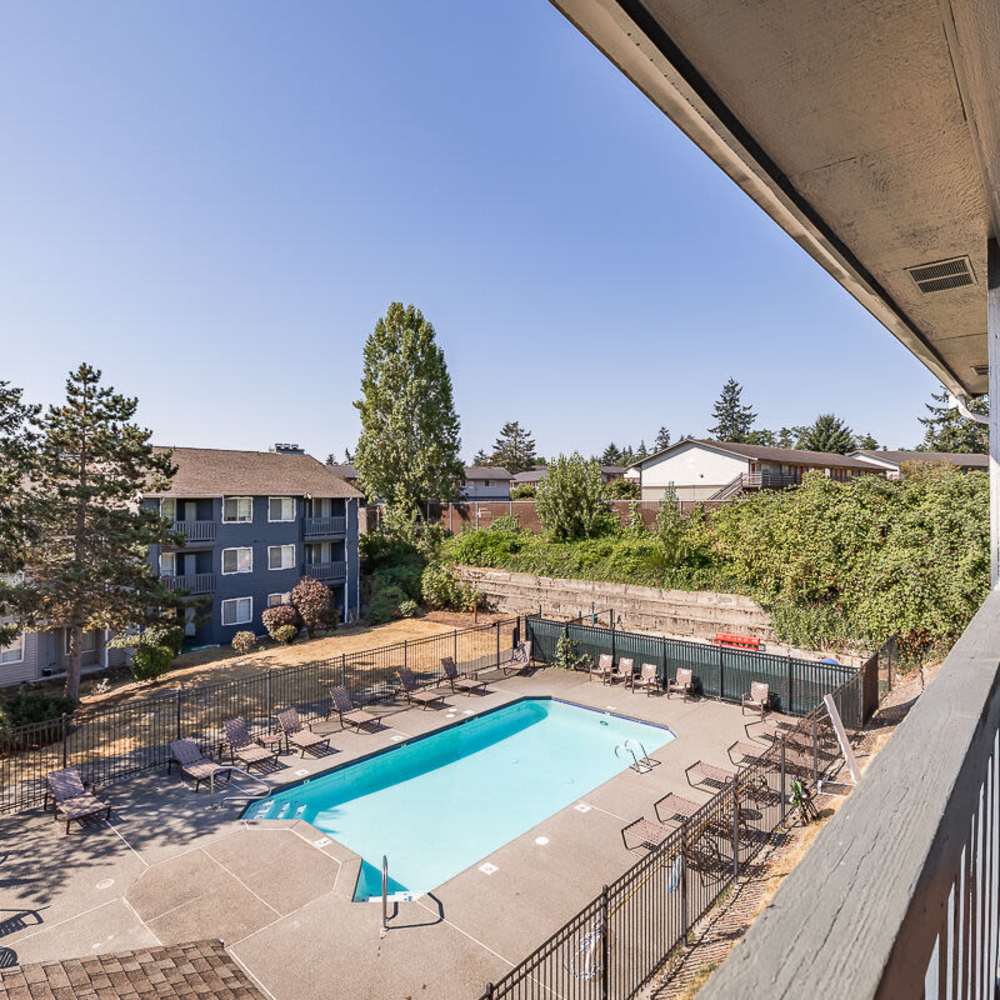 Overhead view of the swimming pool at 1202 Pearl in Tacoma, Washington