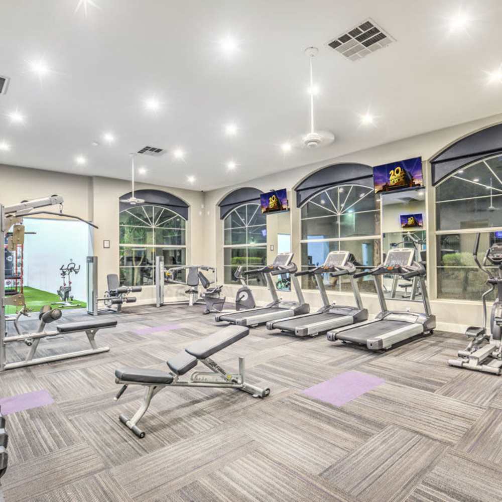 Fitness center with treadmills at Calypso Apartments in Las Vegas, Nevada