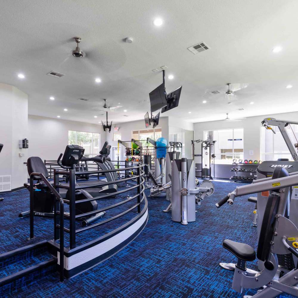 Fitness center with free weights at Aviata in Las Vegas, Nevada