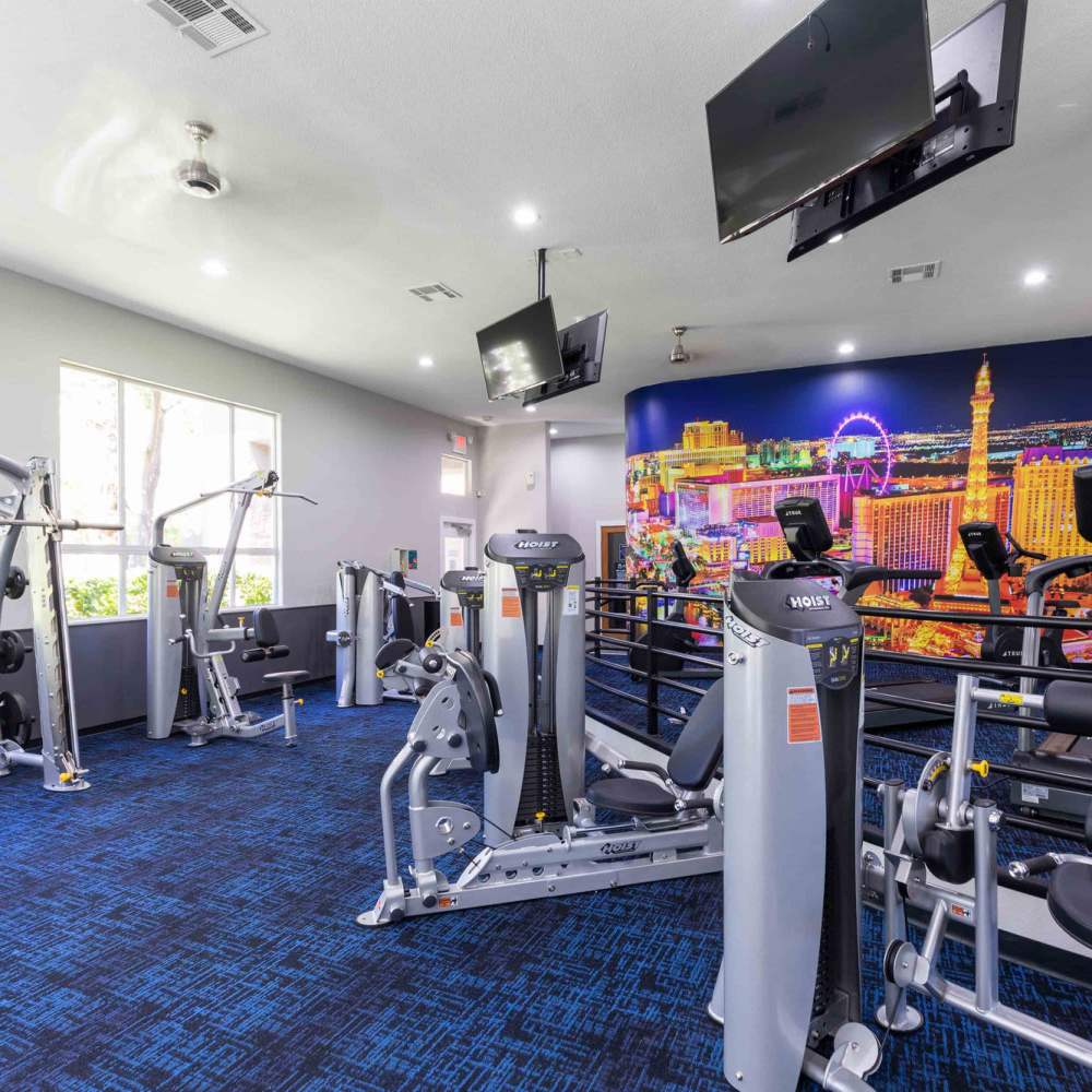 Fitness center with exercise machines at Aviata in Las Vegas, Nevada
