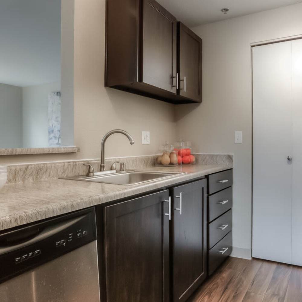 Kitchen with a dishwasher at Spinnaker Apartments in Des Moines, Washington