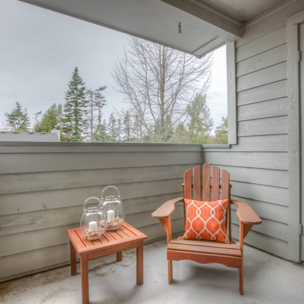 Private patio or balcony at Spinnaker Apartments in Des Moines, Washington