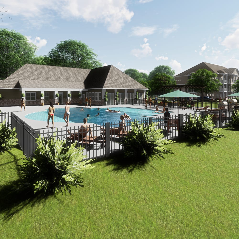 Outdoor swimming pool rendering at Nexus 485 in Charlotte, North Carolina