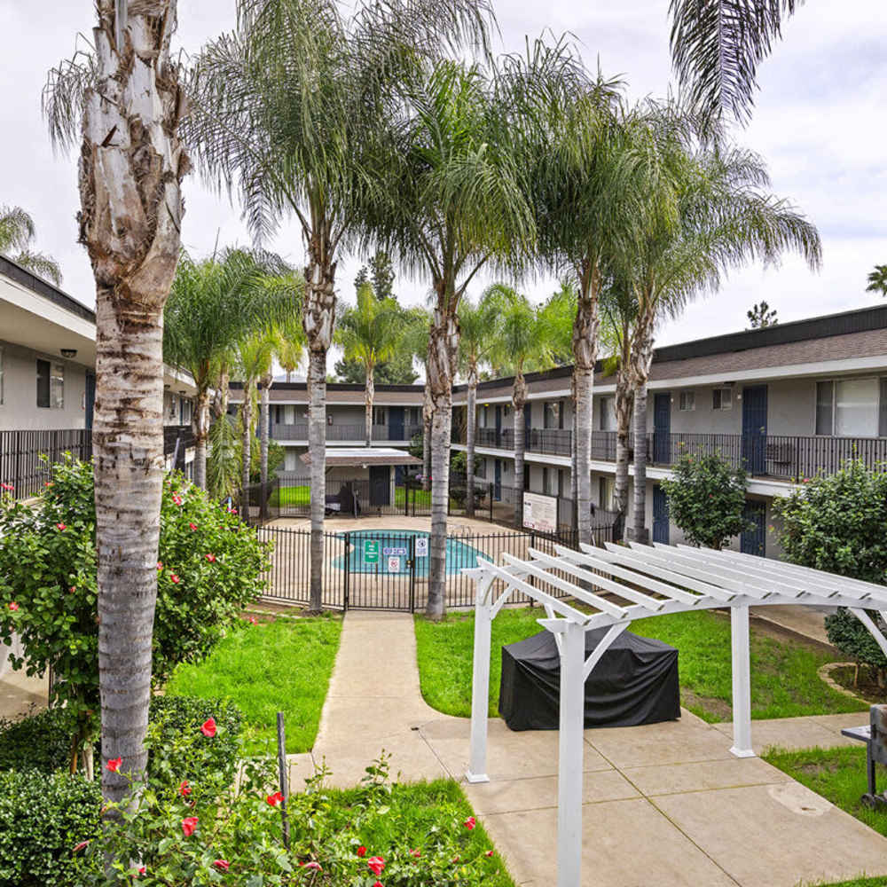 Overhead of the courtyard at Terre at 1019 Peach in El Cajon, California