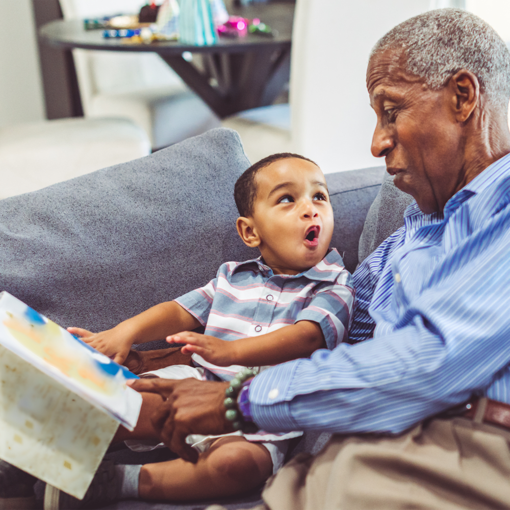 Resident reading to his grandson Revela at O'Fallon in O'Fallon, Illinois