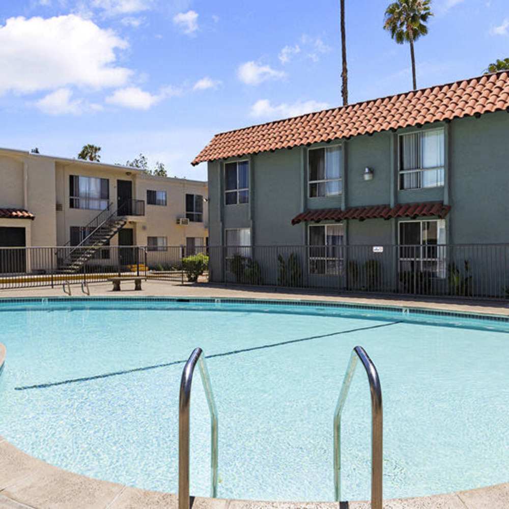 Some apartments with a view of the pool at Terre at Mollison in El Cajon, California