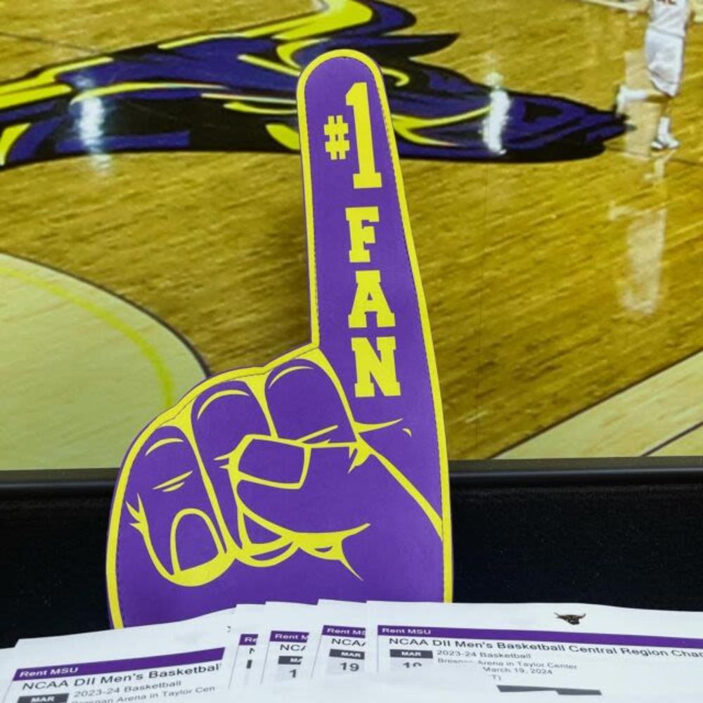 Foam finger at basketball game at RentMSU in Mankato, Minnesota