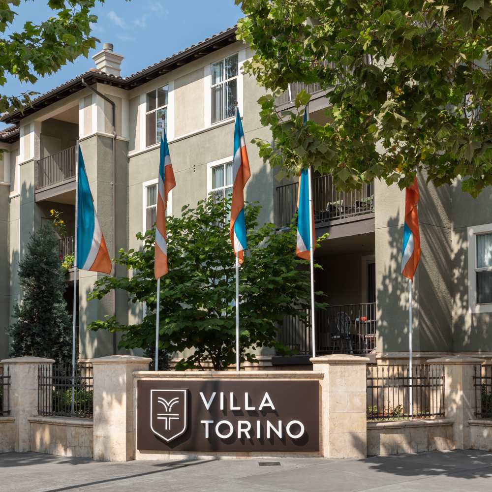 Exterior sign Villa Torino in San Jose, California