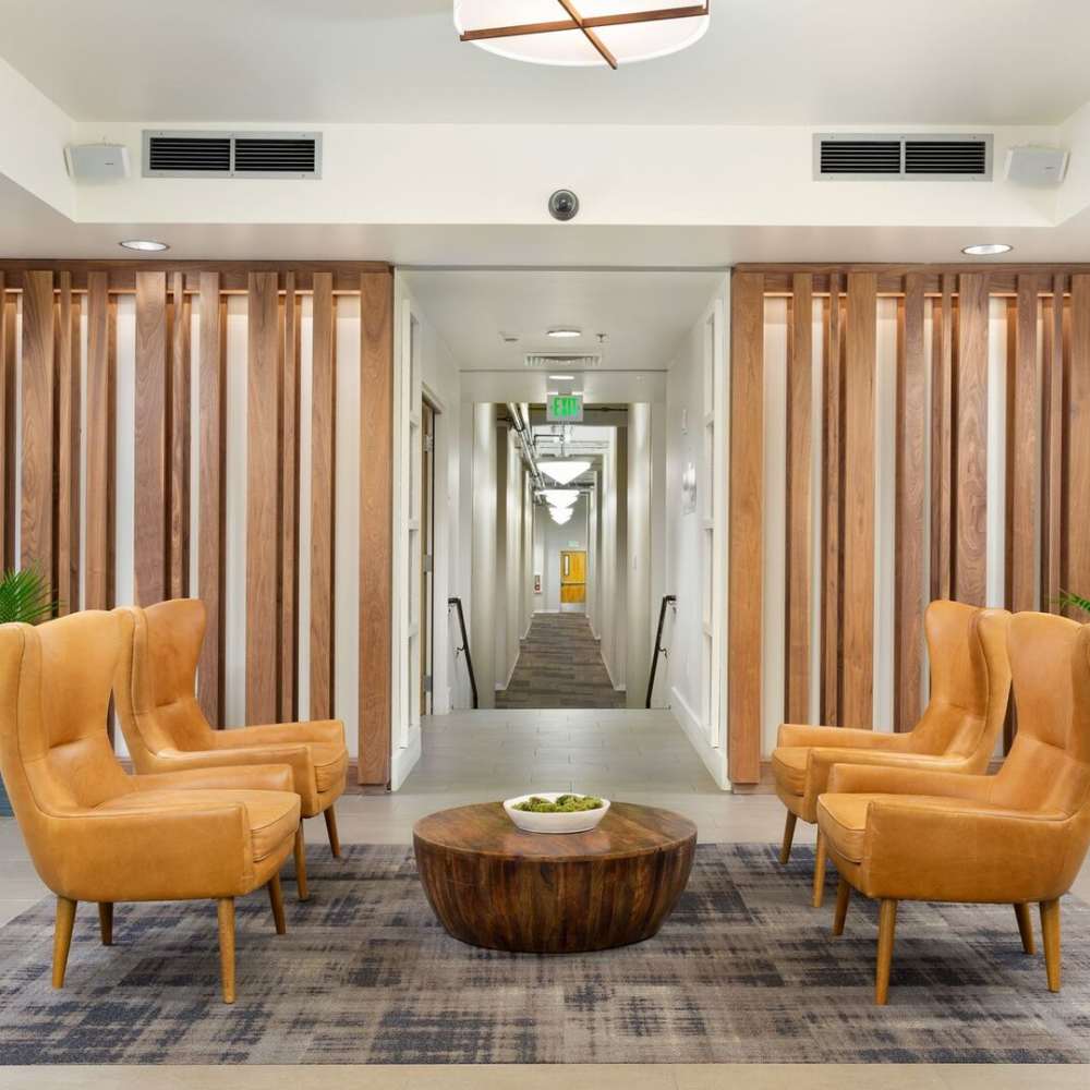 Community seating area at Grand Lowry Lofts in Denver, Colorado