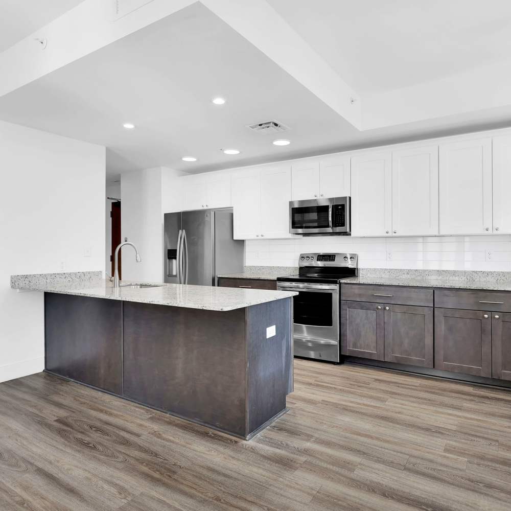 Spacious island kitchen at The Residences at Barnett in Jacksonville, Florida