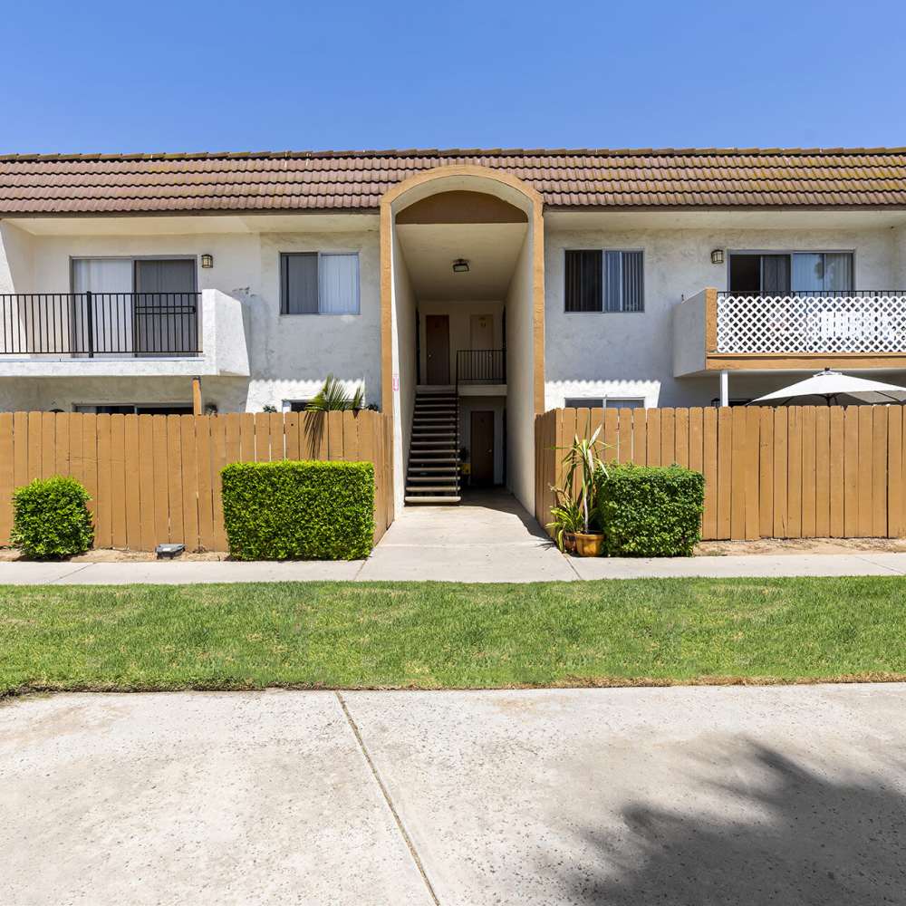 Apartment building entrance at Terre at Lexi in San Diego, California