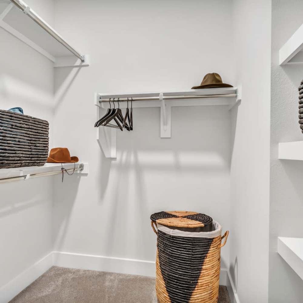 Walk-in closet at Chisholm at Tavolo Park in Fort Worth, Texas