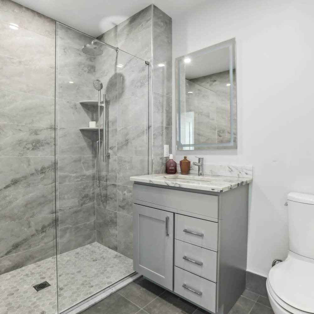 Bathroom with shower at The Magellan in Port Chester, New York