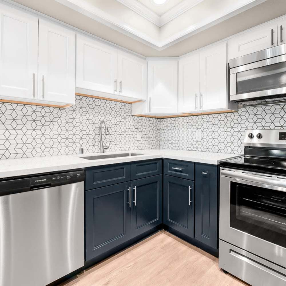 Kitchen with blue accents Mariposa Fremont in Fremont, California