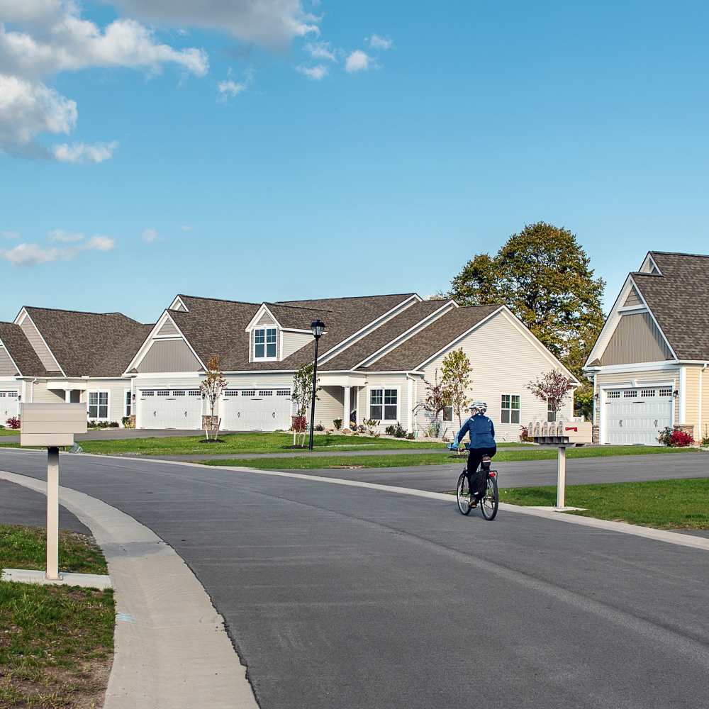 Aerial view of townhomes at Fairways Villas II Apartments in Victor, New York