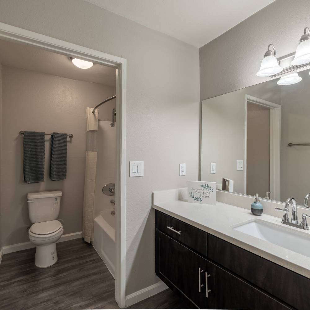 Simple bathroom view at Canyon Village in North Hollywood, California
