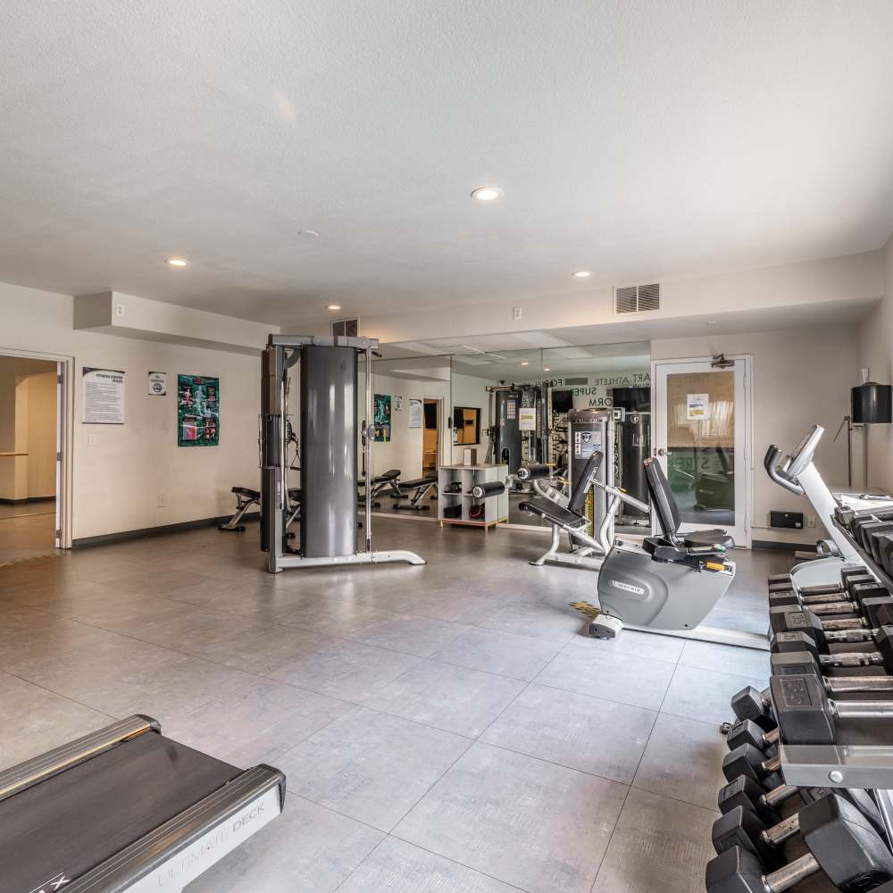 Fitness center area at Canyon Village in North Hollywood, California