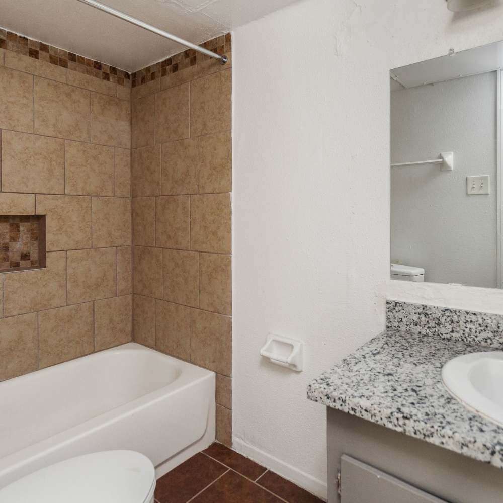 Bathroom with great lighting at Las Rocas in Houston, Texas