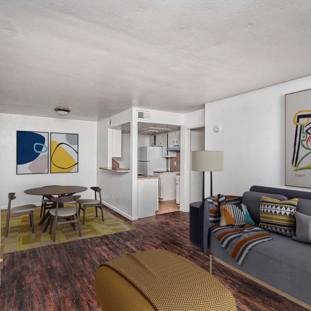 Open living space at Las Rocas in Houston, Texas