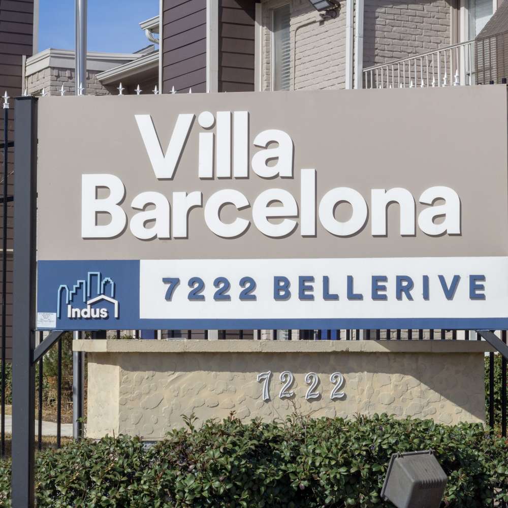  Sign board at the entrance of the Villa Barcelona in Houston, Texas