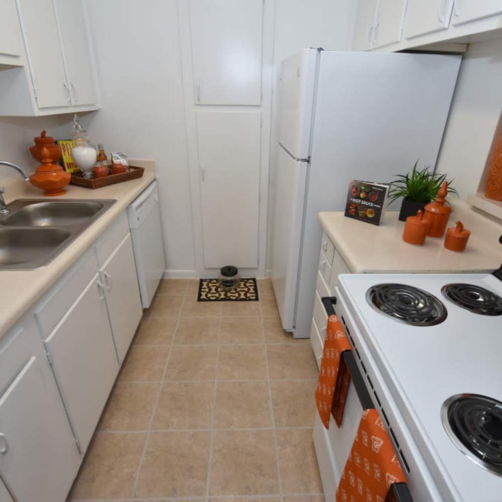 Modern kitchen at Palms At Chimney Rock in Houston, Texas