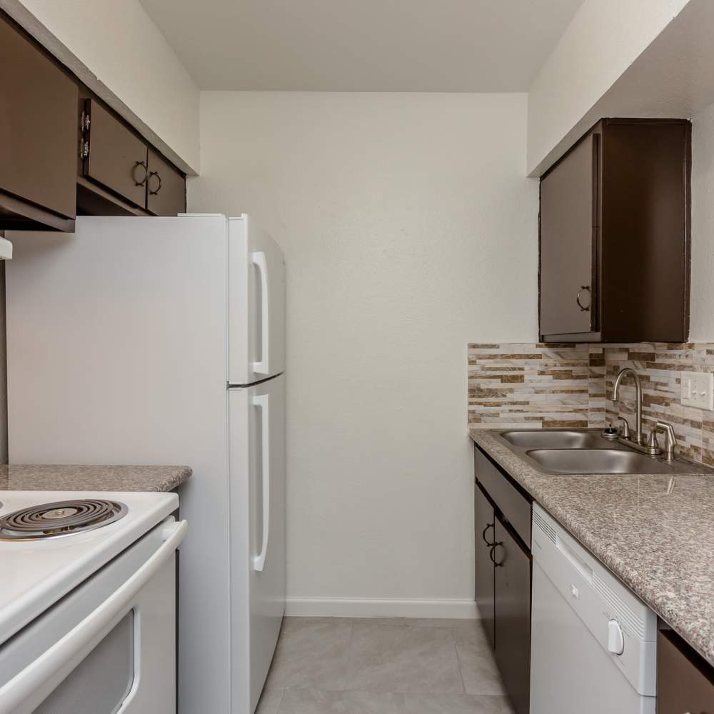 Kitchen with a dishwasher at La Carmona in Houston, Texas