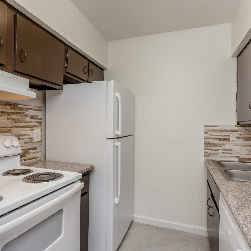 Kitchen with custom backsplash at La Carmona in Houston, Texas