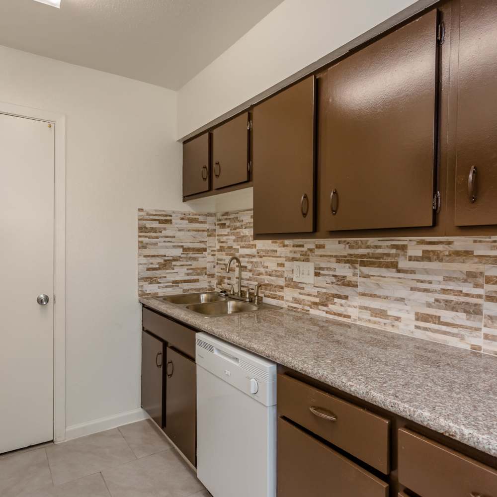 Kitchen with ample counter space at La Carmona in Houston, Texas